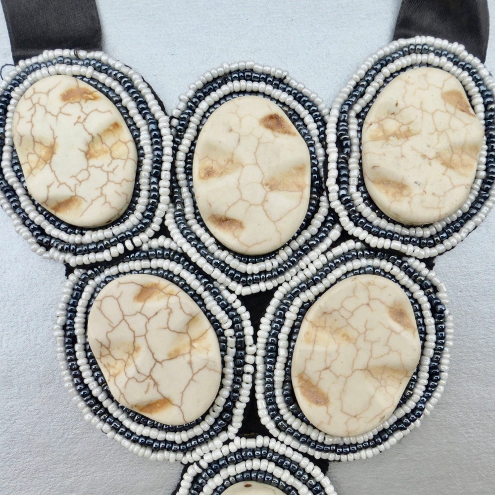 Off White Magnesite Bead Bib Statement Necklace - image 3